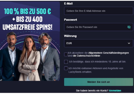 LuckyReels Registrierung